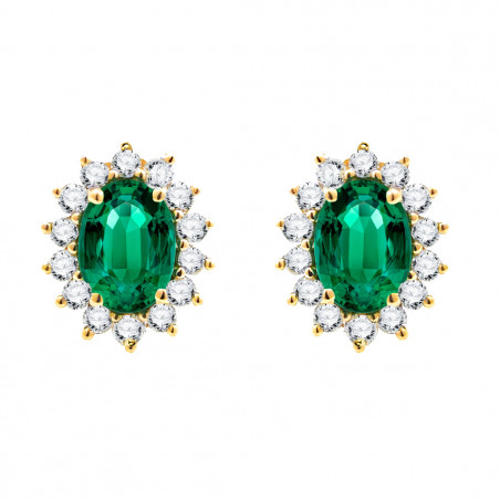 Pendientes de Esmeraldas Ovalados 5x7mm y Diamantes Oro Amarillo 18k