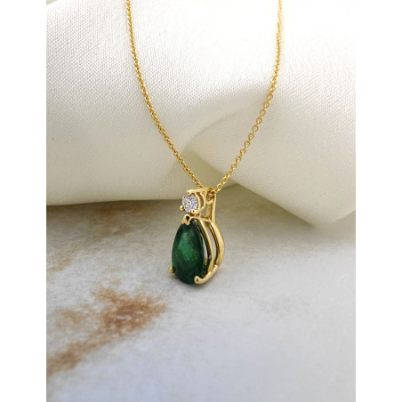 Gota Colgante Esmeralda 6x9mm y Diamante Oro Amarillo 18k · Marga Mira