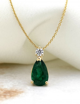 Gota Colgante Esmeralda 6x9mm y Diamante Oro Amarillo 18k · Marga Mira