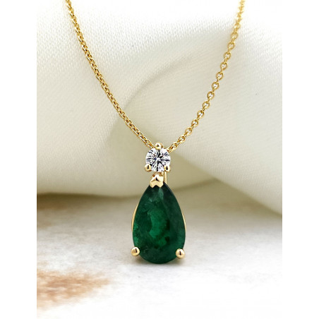 Gota Colgante Esmeralda 6x9mm y Diamante Oro Amarillo 18k · Marga Mira