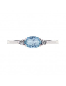 Budapest: Anillo de Aguamarina 4x7 y Diamantes en Oro Blanco 18k