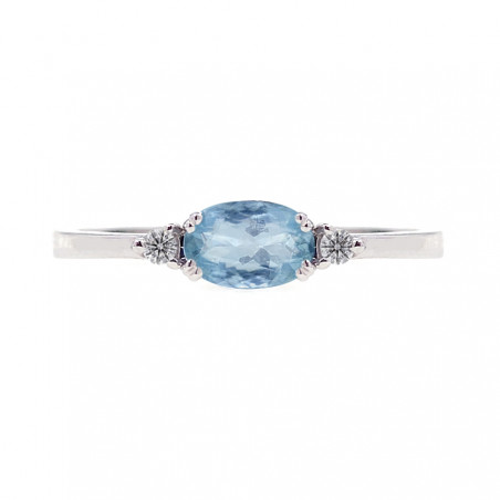 Budapest: Anillo de Aguamarina 4x7 y Diamantes en Oro Blanco 18k