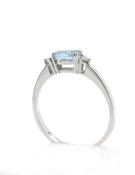 Budapest: Anillo de Aguamarina 4x7 y Diamantes en Oro Blanco 18k