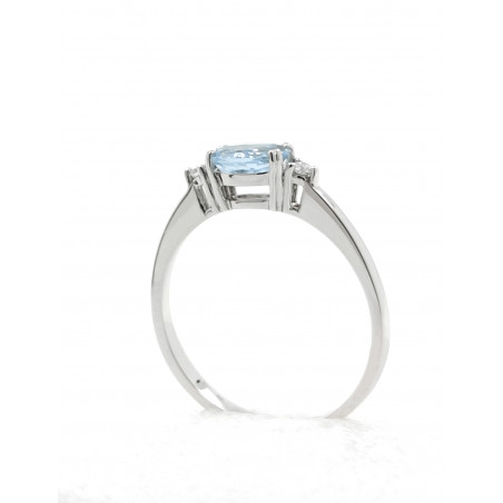 Budapest: Anillo de Aguamarina 4x7 y Diamantes en Oro Blanco 18k