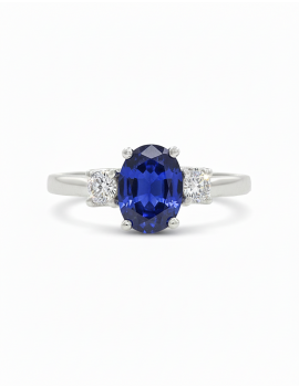 Budapest: Anillo de Zafiro Azul 5x7 y Diamantes en Oro Blanco 18k