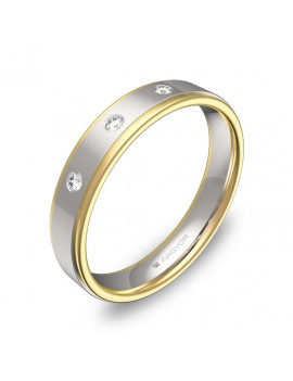 Anillo de tres Diamantes de Oro Bicolor 18k 4mm · Joyería Marga Mira