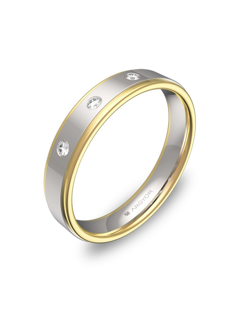 Anillo de tres Diamantes de Oro Bicolor 18k 4mm · Joyería Marga Mira