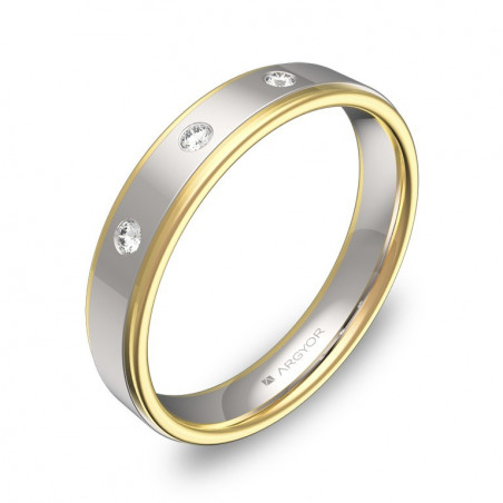 Anillo de tres Diamantes de Oro Bicolor 18k 4mm · Joyería Marga Mira