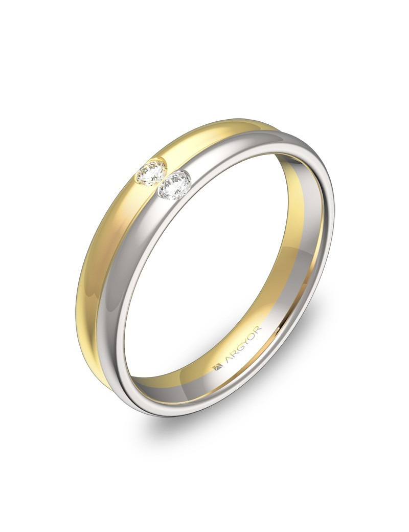Anillo de Oro Bicolor 18k con dos diamantes 4mm · Joyería Marga Mira