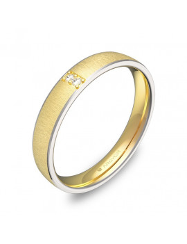 Alianza de boda de oro bicolor 18k con 2 diamantes, forma media caña, 3.5mm