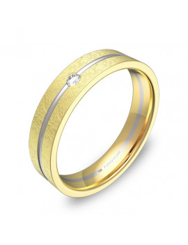 Anillo con 1 diamante en oro bicolor 18k plano 4.5mm acabado hielo y ranura