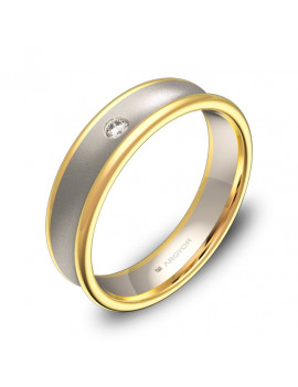 Anillo cóncavo oro bicolor 18k 5mm acabado combinado con 1 diamante