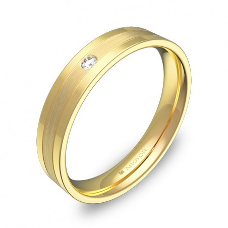 Anillo de Diamante en oro amarillo 18k plano con ranuras de 4mm.
