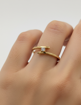 Londres: Anillo Solitario Bypass Diamante Oro Amarillo 18k