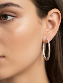 Rebecca: Pendientes Aros de Diamantes en Oro Blanco 18 kilates