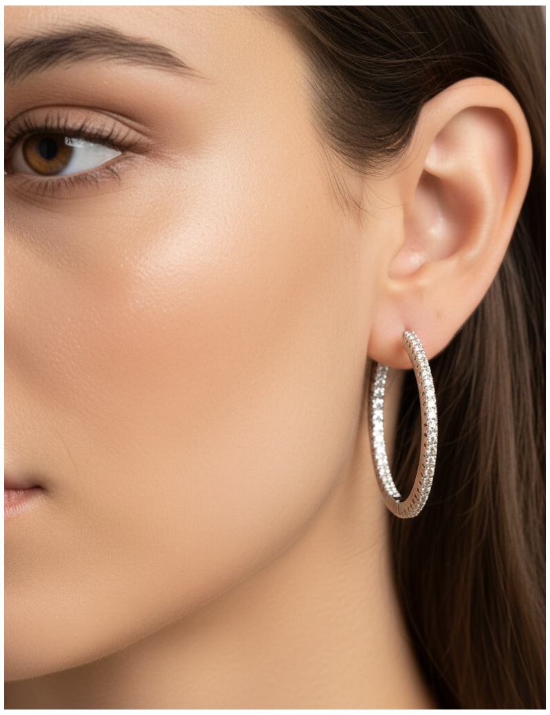 Rebecca: Pendientes Aros de Diamantes en Oro Blanco 18 kilates