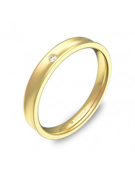 Anillo cóncavo de 3 mm en oro amarillo 18k con acabado satinado y diamante engastado.