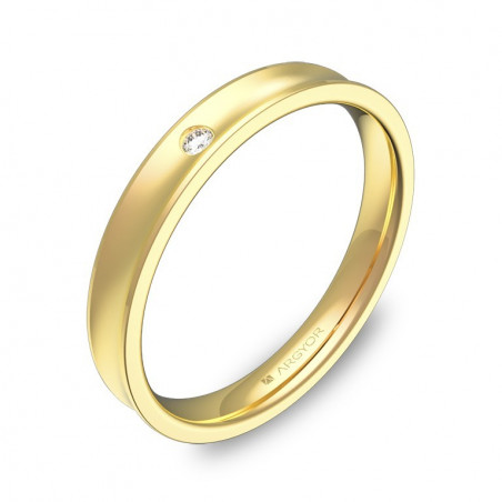Anillo cóncavo de 3 mm en oro amarillo 18k con acabado satinado y diamante engastado.