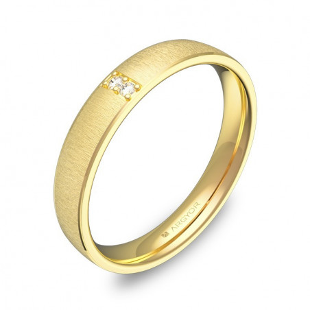 Anillo de 2 Diamantes en oro amarillo de 18k con acabado satinado, biseles pulidos.