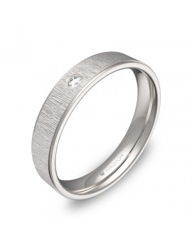 Anillo de Diamante en Oro Blanco 18k plano con acabado texturizado y biseles pulidos.