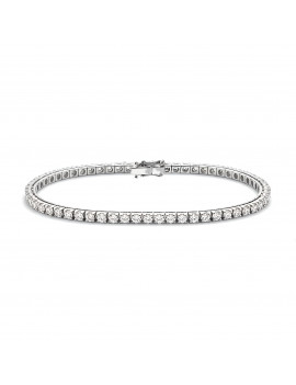 Pulsera Riviere de diamantes de 3 ct en oro blanco de 18k, presentada sobre fondo neutro para resaltar el brillo de cada piedra.