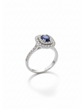 Anillo de Zafiro Ovalado y Diamantes Halo Doble · Joyería Marga Mira
