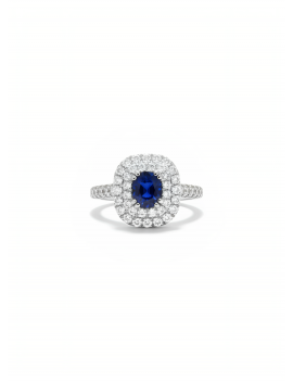 Anillo de Zafiro Ovalado y Diamantes Halo Doble · Joyería Marga Mira
