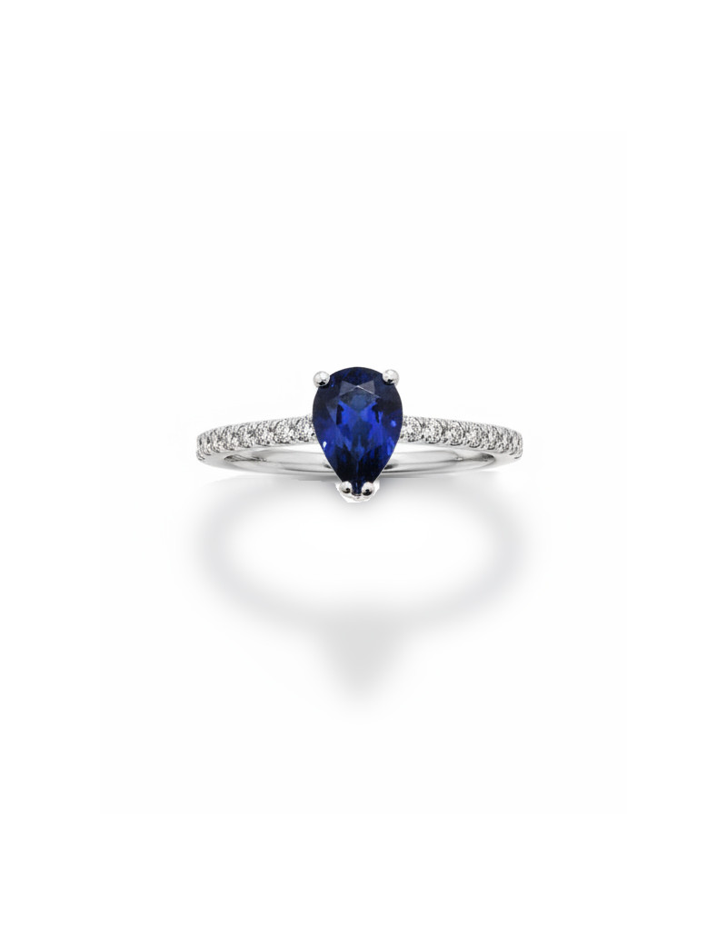 Erika: Anillo Pera de Zafiro y Diamantes Oro Blanco 18k | Marga Mira