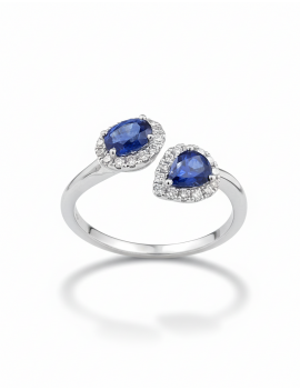 Toi Et Moi: Anillo de dos Zafiros y Diamantes en Oro Blanco 18k