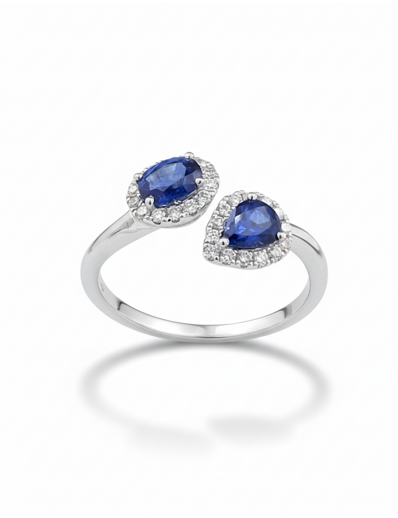 Toi Et Moi: Anillo de dos Zafiros y Diamantes en Oro Blanco 18k