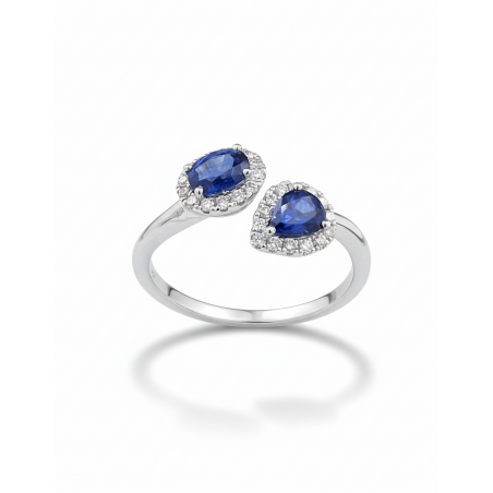 Toi Et Moi: Anillo de dos Zafiros y Diamantes en Oro Blanco 18k