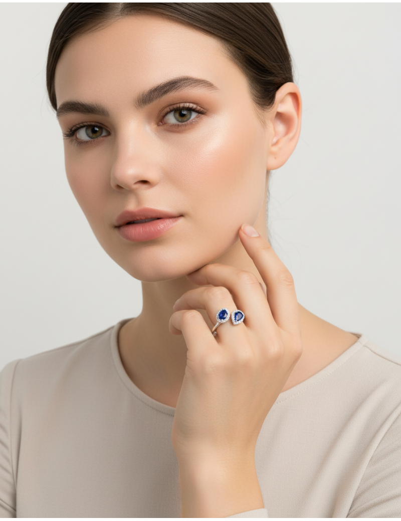 Toi Et Moi: Anillo de dos Zafiros y Diamantes en Oro Blanco 18k