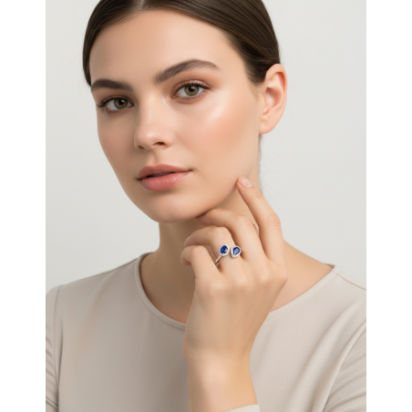 Toi Et Moi: Anillo de dos Zafiros y Diamantes en Oro Blanco 18k