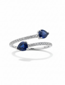 Toi Et Moi: Anillo de dos Zafiros Pera y Diamantes en Oro Blanco 18k
