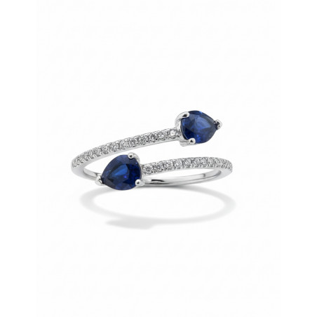 Toi Et Moi: Anillo de dos Zafiros Pera y Diamantes en Oro Blanco 18k