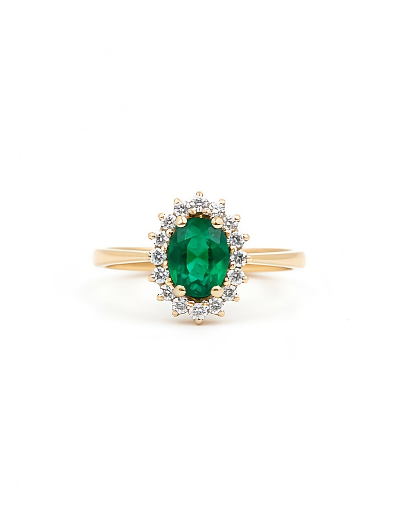 Victoria: Anillo de Esmeralda7x5 mm · Diamantes Orla · Oro Amarillo 18k