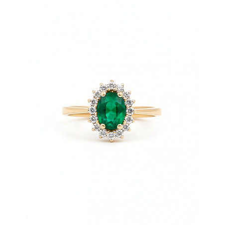 Victoria: Anillo de Esmeralda7x5 mm · Diamantes Orla · Oro Amarillo 18k