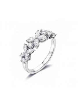 Anillo de Diamantes Talla Marquesa y Brillante en Oro Blanco 18k