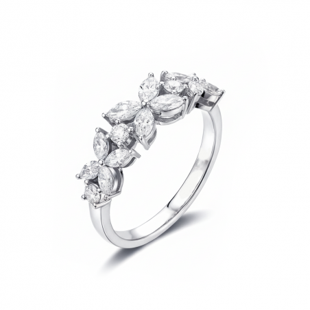 Anillo de Diamantes Talla Marquesa y Brillante en Oro Blanco 18k