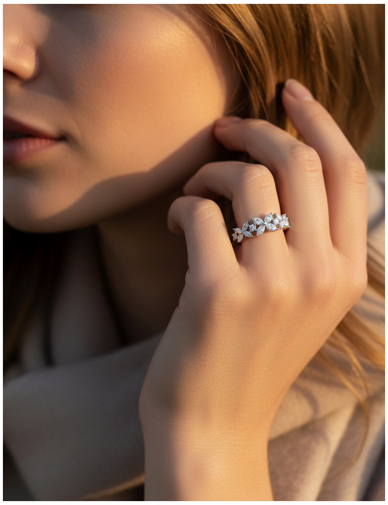 Anillo de Diamantes Talla Marquesa y Brillante en Oro Blanco 18k