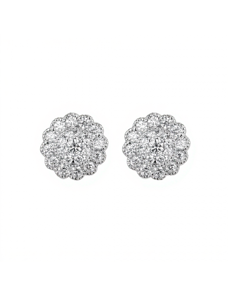 Pendientes de Diamantes Rosetón Oro Blanco 18k | Joyería Marga Mira