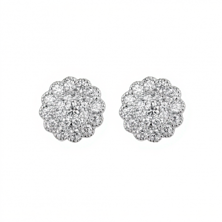 Pendientes de Diamantes Rosetón Oro Blanco 18k | Joyería Marga Mira