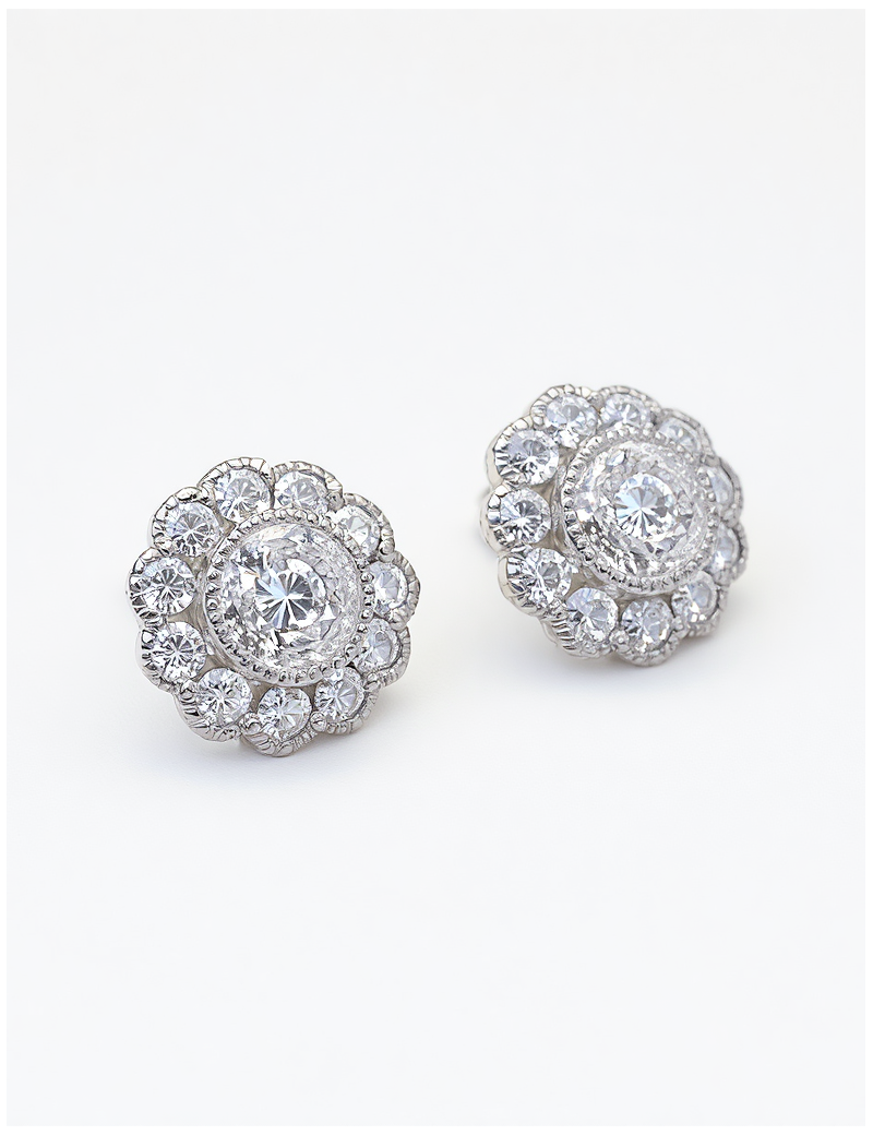 Pendientes de Diamantes Rosetón Oro Blanco 18k | Joyería Marga Mira