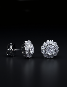 Pendientes de Diamantes Rosetón Oro Blanco 18k | Joyería Marga Mira