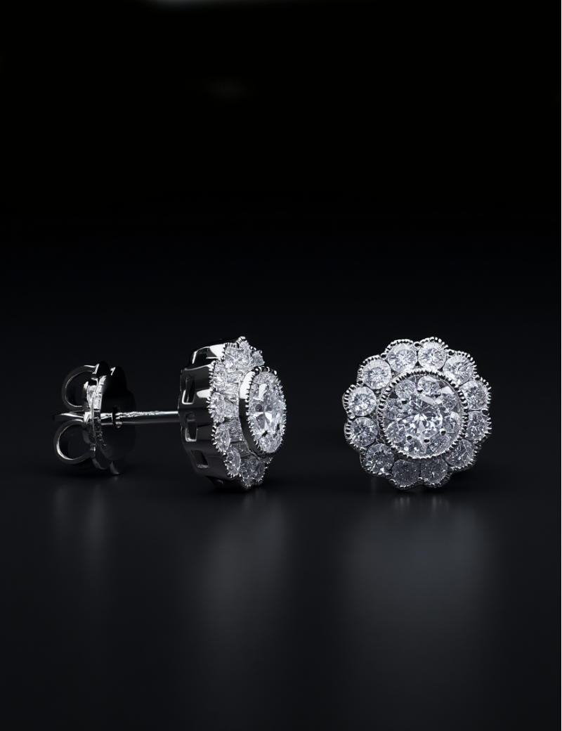 Pendientes de Diamantes Rosetón Oro Blanco 18k | Joyería Marga Mira