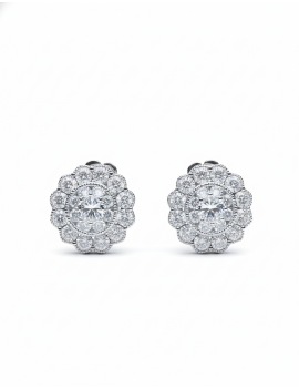 Pendientes de Diamantes Rosetón Oro Blanco 18k | Joyería Marga Mira