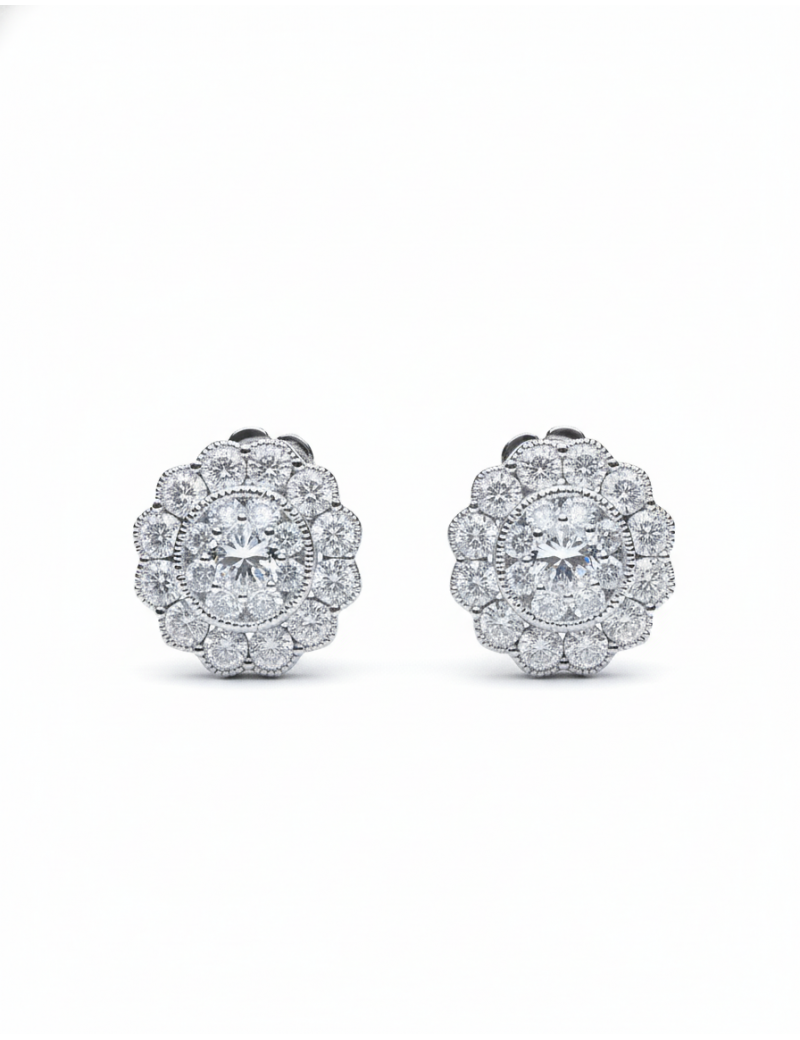Pendientes de Diamantes Rosetón Oro Blanco 18k | Joyería Marga Mira