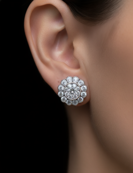 Pendientes de Diamantes Rosetón Oro Blanco 18k | Joyería Marga Mira