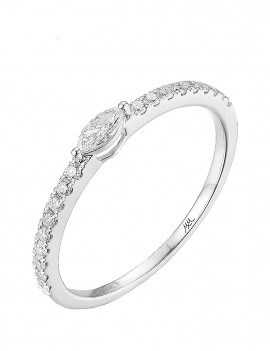 Anillo de diamante talla marquise y pavé en oro blanco 18k