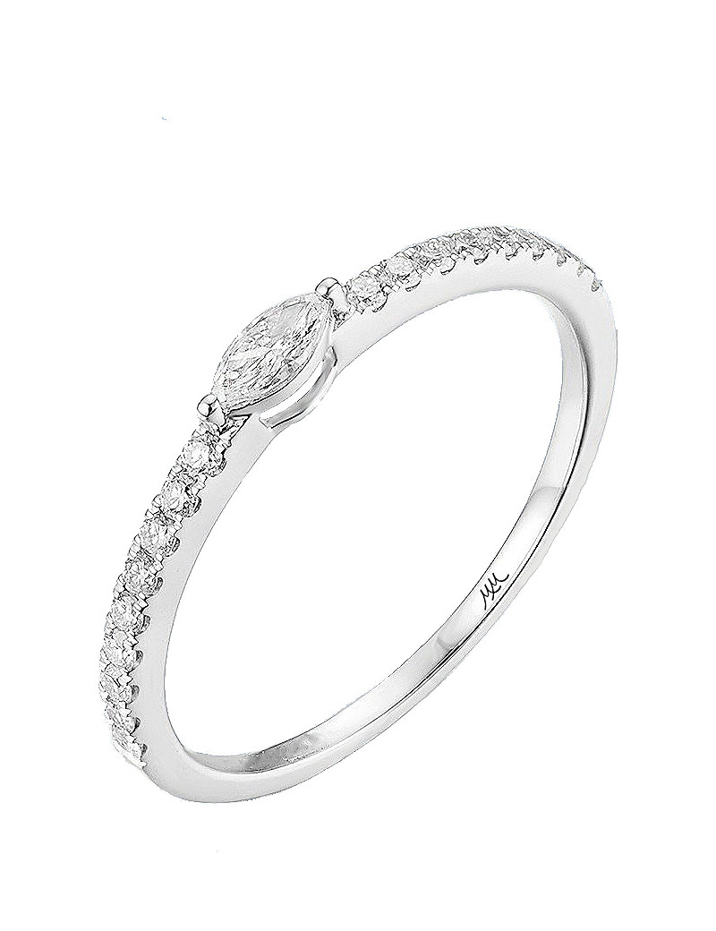 Anillo de diamante talla marquise y pavé en oro blanco 18k